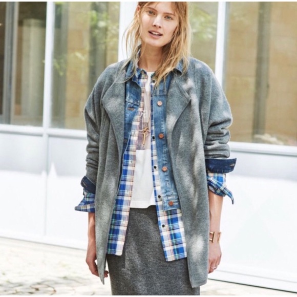 Madewell Heathered Grey Merino Wool Oversized Open Cardigan Sweater Jacket - Picture 2 of 9